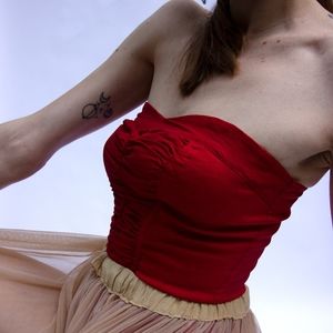 red ruched corset tube top